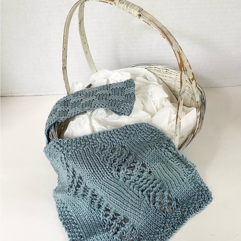 Skincare Washcloth Headband Spa Set Hand Crafted Steel Blue Cotton Knit - Picture 2 of 16